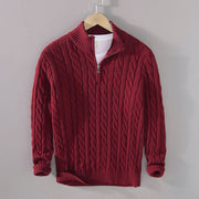 Buddha Stones Winter Textured High Neck Zipper Design Men's Long Sleeve Cotton Sweater - DarkRed - US/UK/AU42，EU52 (3XL) - image 1
