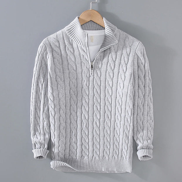 Buddha Stones Winter Textured High Neck Zipper Design Men's Long Sleeve Cotton Sweater - LightGrey - US/UK/AU42，EU52 (3XL) - image 2
