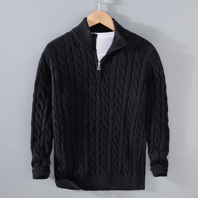 Buddha Stones Winter Textured High Neck Zipper Design Men's Long Sleeve Cotton Sweater - Black - US/UK/AU42，EU52 (3XL) - image 0