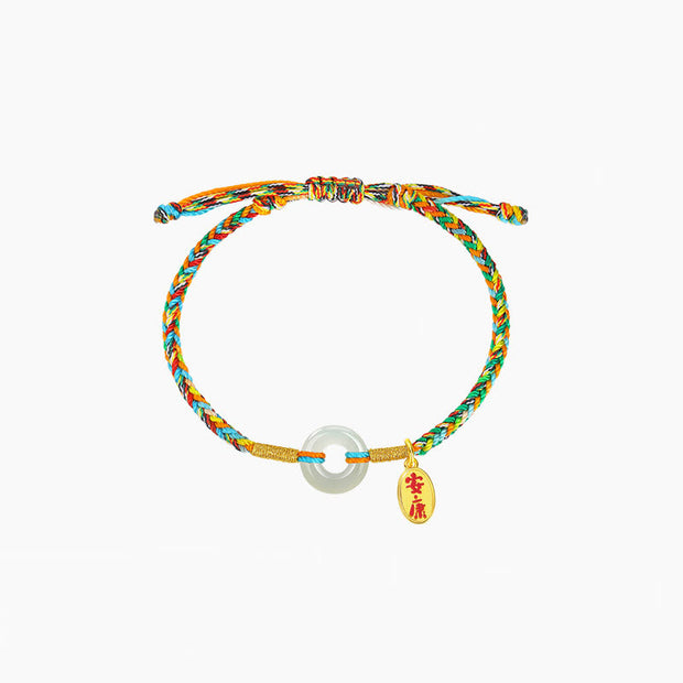Buddha Stones Handmade Peace Buckle Jade Prosperity 925 Sterling Silver Colorful Rope Bracelet - Children's Style(Wrist Circumference 11-13cm) - image 7