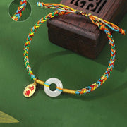 Buddha Stones Handmade Peace Buckle Jade Prosperity 925 Sterling Silver Colorful Rope Bracelet - image 2