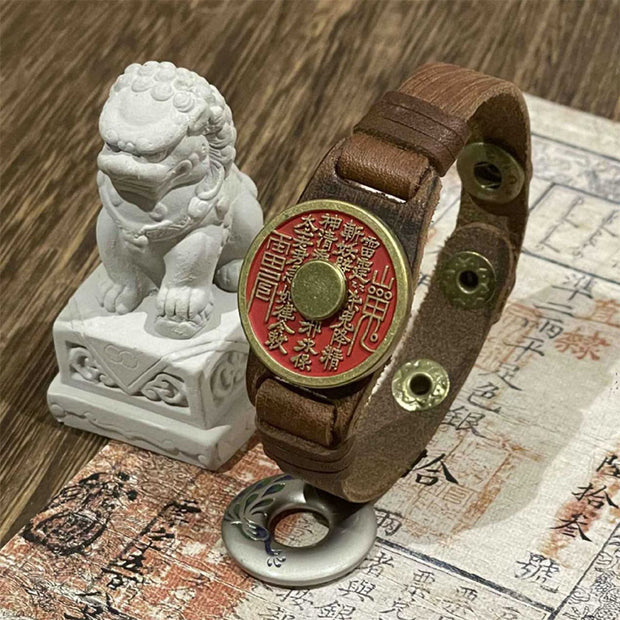 Buddha Stones Cinnabar Mountain Ghosts Spend Money Blessing Leather Watch Band Bracelet  - image 1
