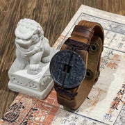 Buddha Stones Jade Mountain Ghosts Spend Money Prosperity Leather Watch Band Bracelet  - Dark Jade (Wrist Circumference: 15-18cm) - image 1
