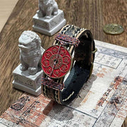 Buddha Stones Cinnabar Lotus Om Mani Padme Hum Blessing Leather Watch Band Bracelet  - Om Mani Padme Hum & Cinnabar (Wrist Circumference: 15-18cm) - image 0