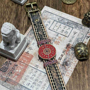 Buddha Stones Cinnabar Lotus Om Mani Padme Hum Blessing Leather Watch Band Bracelet  - image 3