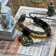 Buddha Stones Five-emperor Coins Pi Xiu Wealth Leather Rope Bracelet  - image 2