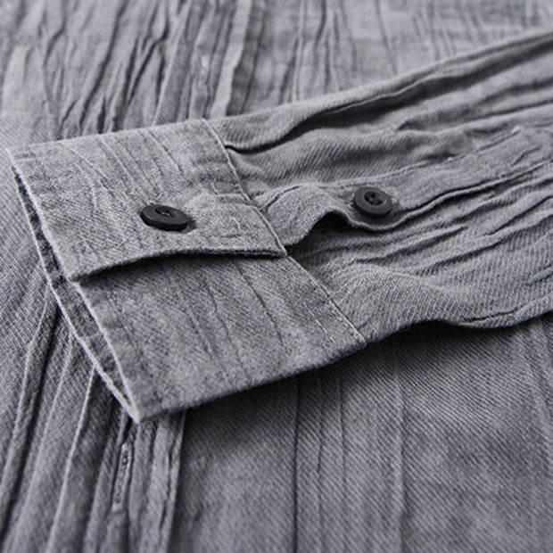 Buddha Stones Solid Long Sleeve Creases Design Buttons Down Ramie Linen Men's Shirts - image 3