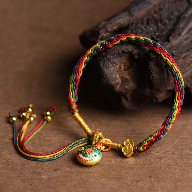 Buddha Stones Tibet Gold Swallowing Beast Family Luck Knot Braid Colorful String Bracelet - image 10