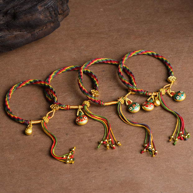 Buddha Stones Tibet Gold Swallowing Beast Family Luck Knot Braid Colorful String Bracelet - image 12