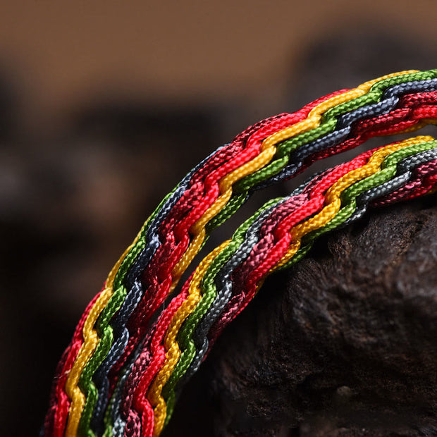 Buddha Stones Tibet Gold Swallowing Beast Family Luck Knot Braid Colorful String Bracelet - image 13