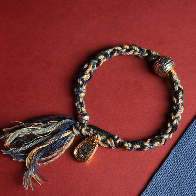 FREE Today: Focus and Wisdom Tibet Om Mani Padme Hum Carved Zakiram Rope Bracelet - Blue Rope(Wrist Circumference: 16-20cm) - image 0