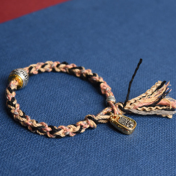 FREE Today: Focus and Wisdom Tibet Om Mani Padme Hum Carved Zakiram Rope Bracelet - Pink Rope(Wrist Circumference: 16-20cm) - image 4