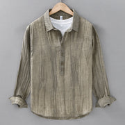 Buddha Stones Solid Long Sleeve Stand Collar Wrinkles Half Button Ramie Linen Men's Shirts - DarkKhaki - US/UK/AU42，EU52 (3XL) - image 15