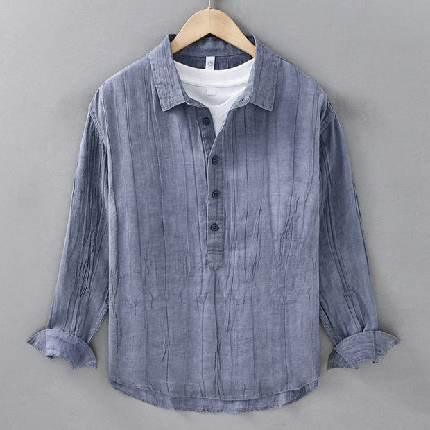 Buddha Stones Solid Long Sleeve Stand Collar Wrinkles Half Button Ramie Linen Men's Shirts - LightSteelBlue - US/UK/AU42，EU52 (3XL) - image 11