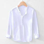 Buddha Stones Spring Fall Solid Long Sleeve Half Button Cotton Men's Shirts - White - US/UK/AU44，EU54 (4XL) - image 1
