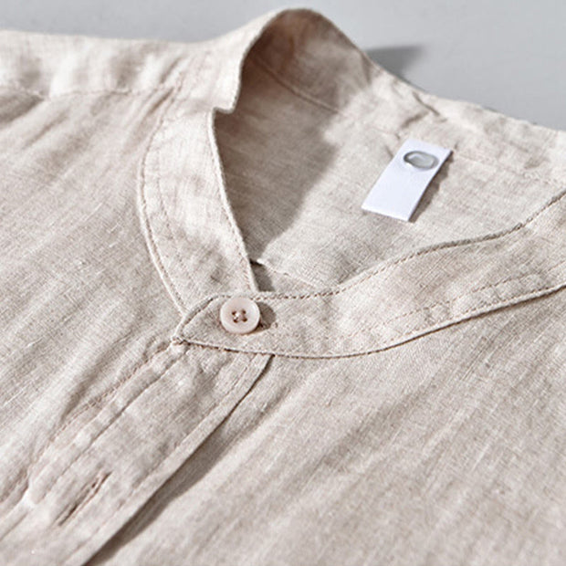 Buddha Stones Simple Fall Long Sleeve Buttons Design Linen Men's Shirts - image 3