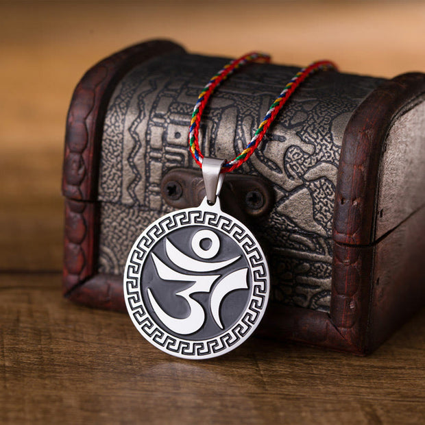 FREE Today: Luck and Strength Om Hum Sanskrit Titanium Steel Colored Rope Necklace Pendant - image 1