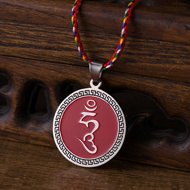 Buddha Stones Om Hum Sanskrit Titanium Steel Luck Colored Rope Necklace Pendant - image 8