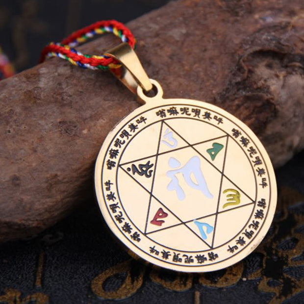 Buddha Stones Colorful Om Mani Padme Hum Titanium Steel Protection Rope Necklace Pendant - image 10