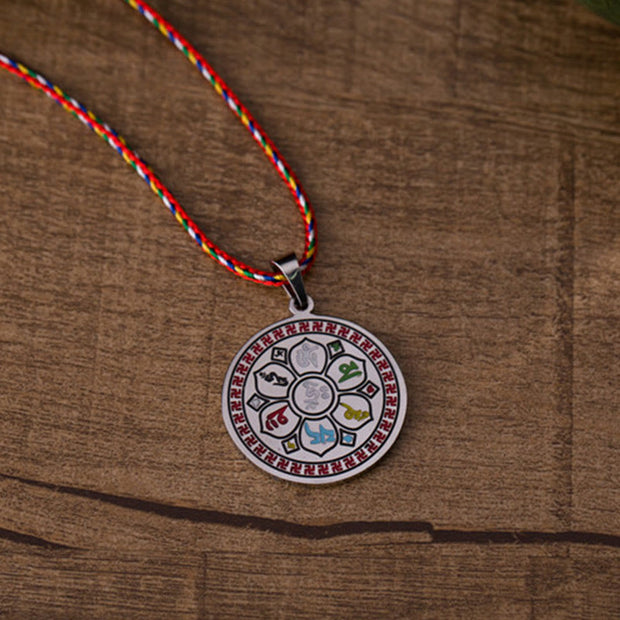 Buddha Stones Colorful Om Mani Padme Hum Titanium Steel Protection Rope Necklace Pendant - image 4