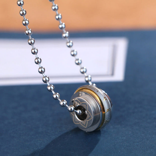 Buddha Stones Om Mani Padme Hum Titanium Steel Protection Rotatable Necklace Pendant - Silvery Om Mani Padme Hum & Titanium Steel Chain - image 3