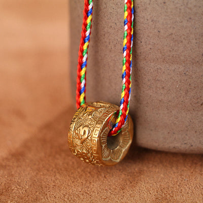 Buddha Stones Om Mani Padme Hum Titanium Steel Protection Rotatable Necklace Pendant - Golden Om Mani Padme Hum & Colored Rope - image 0