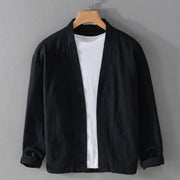 Buddha Stones Simple Long Sleeve Open Front Ramie Cotton Men's Shirts With Pockets - Black - US/UK/AU42，EU52 (3XL) - image 11