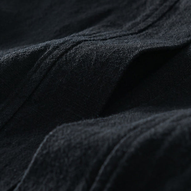 Buddha Stones Simple Long Sleeve Open Front Ramie Cotton Men's Shirts With Pockets - image 15