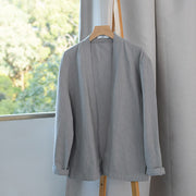 Buddha Stones Simple Long Sleeve Open Front Ramie Cotton Men's Shirts With Pockets - image 3