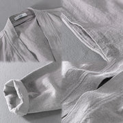 Buddha Stones Simple Long Sleeve Open Front Ramie Cotton Men's Shirts With Pockets - image 9