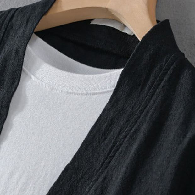 Buddha Stones Simple Long Sleeve Open Front Ramie Cotton Men's Shirts With Pockets - image 14