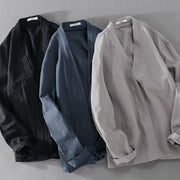 Buddha Stones Simple Long Sleeve Open Front Ramie Cotton Men's Shirts With Pockets - image 27