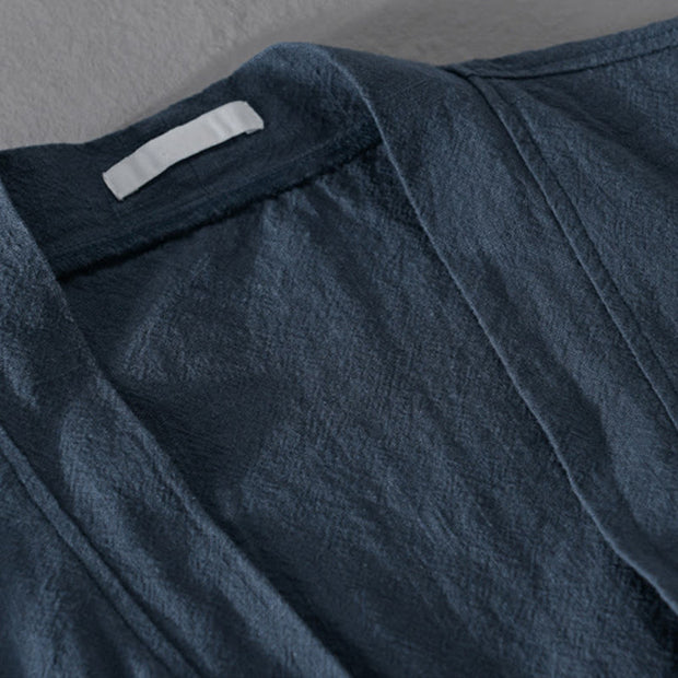Buddha Stones Simple Long Sleeve Open Front Ramie Cotton Men's Shirts With Pockets - image 20
