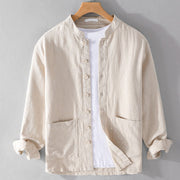 Buddha Stones Solid Long Sleeve Button Down Ramie Cotton Men's Shirts With Pockets - Beige - US/UK/AU42，EU52 (3XL) - image 8