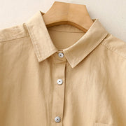 Buddha Stones Casual Women's Stand Collar Long Sleeve Design Plain Cotton Shirt - image 2