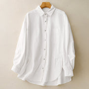 Buddha Stones Casual Women's Stand Collar Long Sleeve Design Plain Cotton Shirt - White - US14，UK/AU18，EU46 (2XL) - image 10