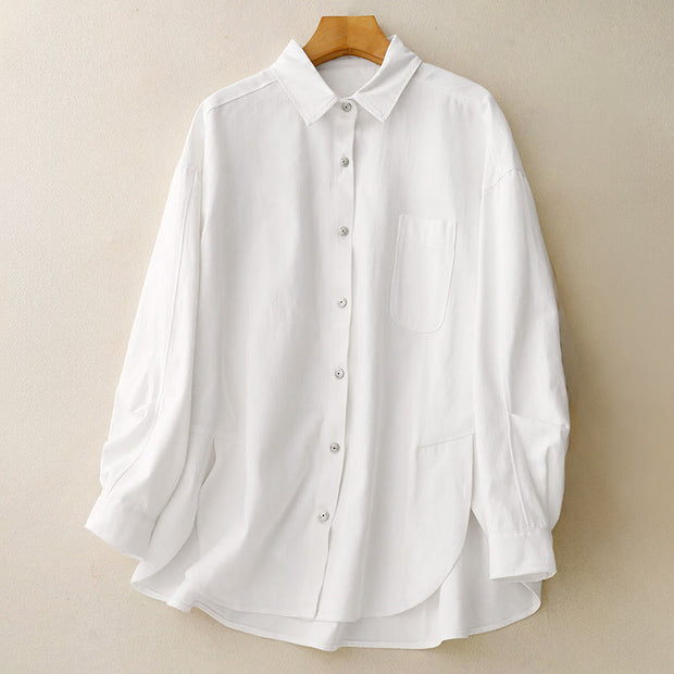 Buddha Stones Casual Women's Stand Collar Long Sleeve Design Plain Cotton Shirt - White - US14，UK/AU18，EU46 (2XL) - image 10