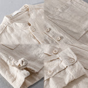 Buddha Stones Solid Long Sleeve Button Down Ramie Cotton Men's Shirts With Pockets - image 16