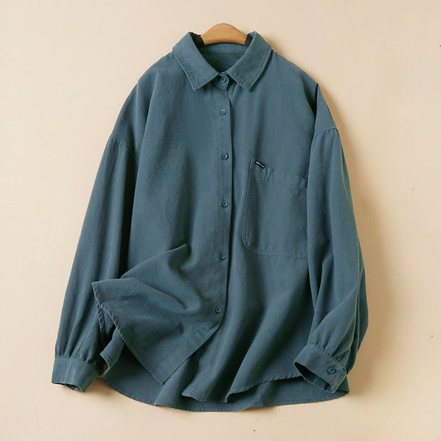 Buddha Stones Casual Buttons Design Women's Stand Collar Long Sleeve Cotton Shirt - SteelBlue - US14，UK/AU18，EU46 (2XL) - image 0