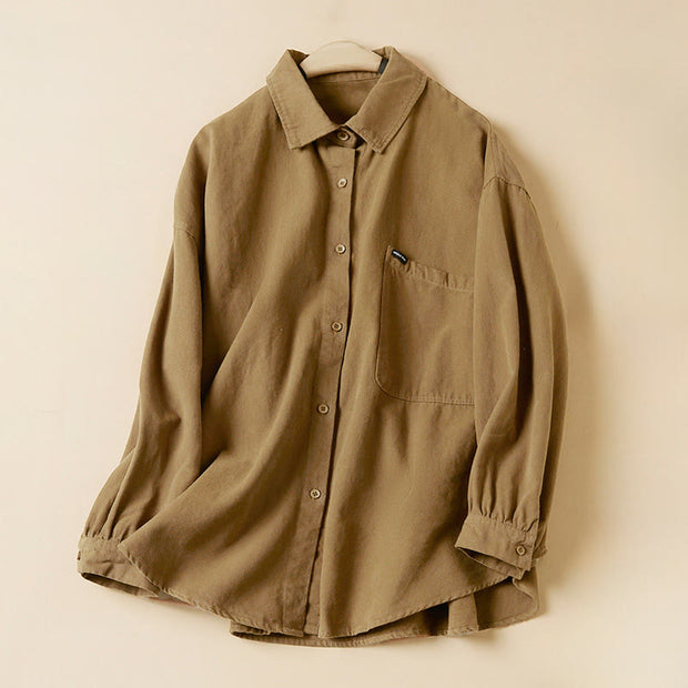 Buddha Stones Casual Buttons Design Women's Stand Collar Long Sleeve Cotton Shirt - Goldenrod - US14，UK/AU18，EU46 (2XL) - image 5