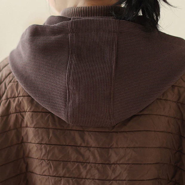 Buddha Stones Plain Notched Women's Cotton Padded Coat With Pockets - image 10