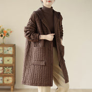 Buddha Stones Plain Notched Women's Cotton Padded Coat With Pockets - SaddleBrown - US12，UK/AU16，EU44 (2XL) - image 0