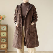 Buddha Stones Plain Notched Women's Cotton Padded Coat With Pockets - image 3
