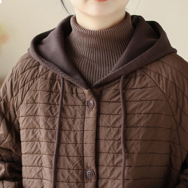 Buddha Stones Plain Notched Women's Cotton Padded Coat With Pockets - image 9