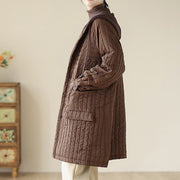 Buddha Stones Plain Notched Women's Cotton Padded Coat With Pockets - image 2