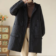 Buddha Stones Plain Notched Women's Cotton Padded Coat With Pockets - image 15