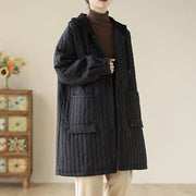 Buddha Stones Plain Notched Women's Cotton Padded Coat With Pockets - Black - US12，UK/AU16，EU44 (2XL) - image 12