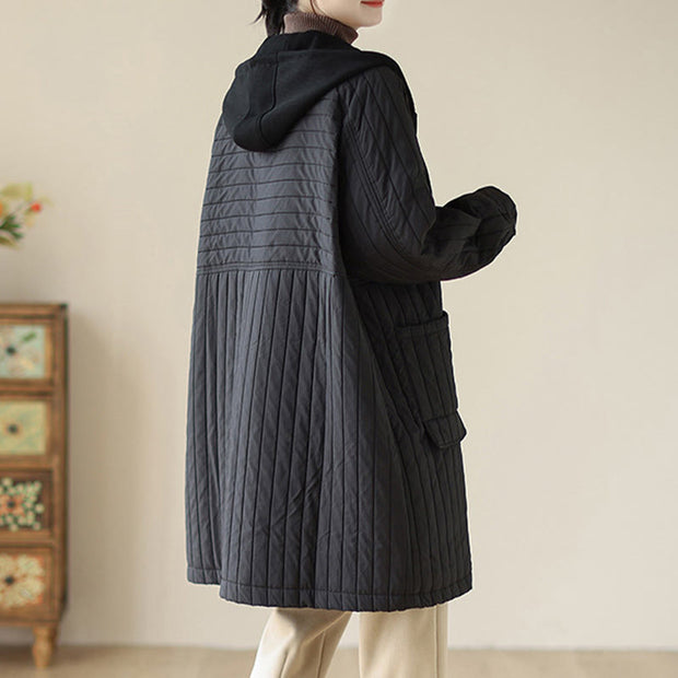 Buddha Stones Plain Notched Women's Cotton Padded Coat With Pockets - image 17