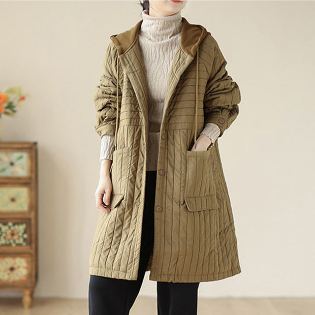 Buddha Stones Plain Notched Women's Cotton Padded Coat With Pockets - image 19