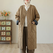 Buddha Stones Plain Buttons Women's Cotton Padded Coat With Pockets - Goldenrod - US14，UK/AU18，EU46 (2XL) - image 9